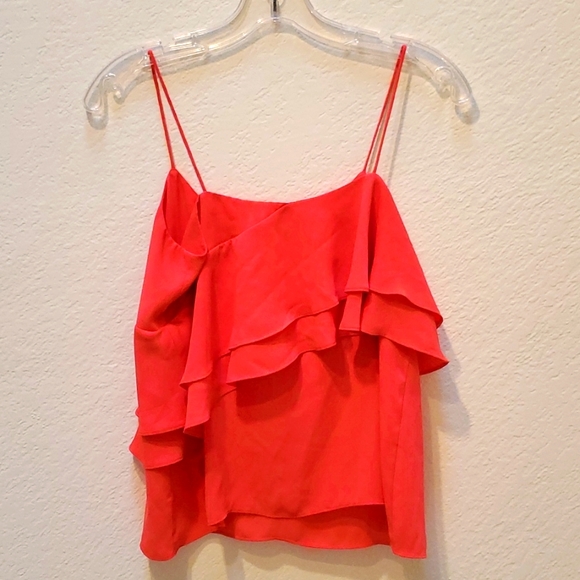 J Crew Women's Ruffle Cami Tank Blouse Smokey Coral Red Size 0 - Picture 5 of 7